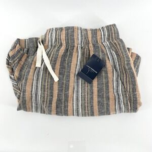 Lucky Brand Linen Blend Striped Lounge Shorts Womens Large Tan Black White NWT